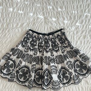 Zara Black and White Embroidered Eyelet Skirt Size Medium